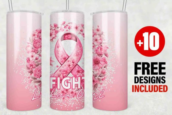 Floral Breast Cancer Ribbon Tumbler Wrap