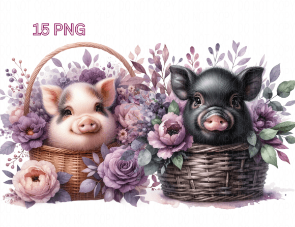 Pig Floral Clipart Pigs in a Basket Review