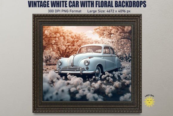 Vintage White Car with Floral Backdrop Review